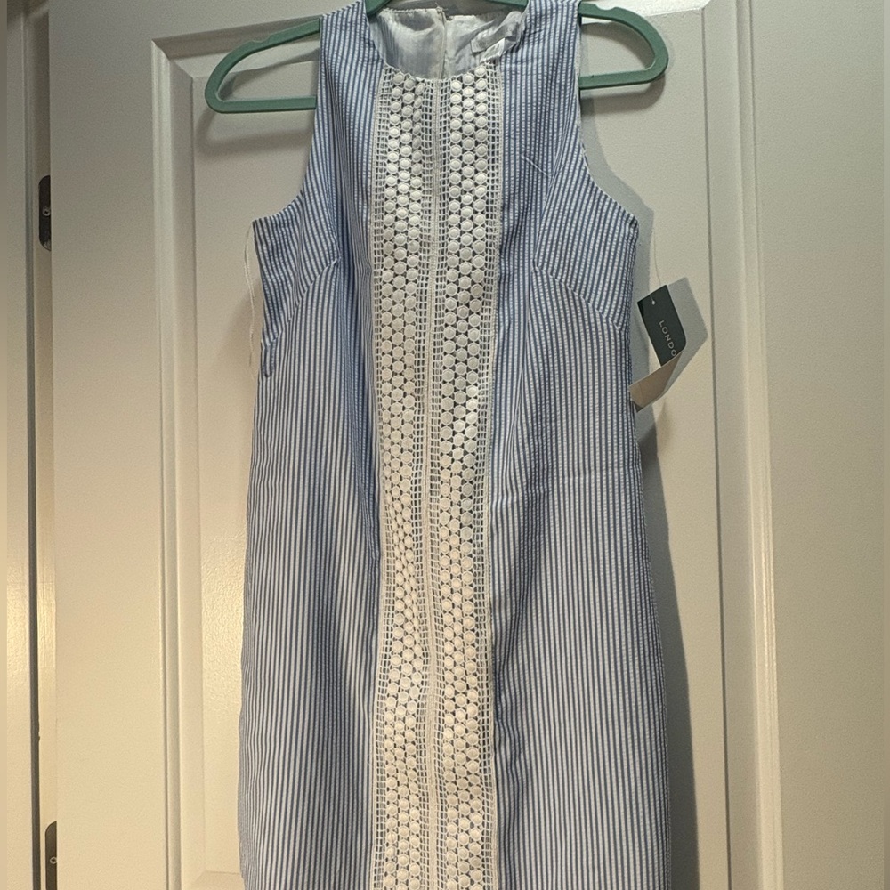 London Times Blue and White Striped Dress